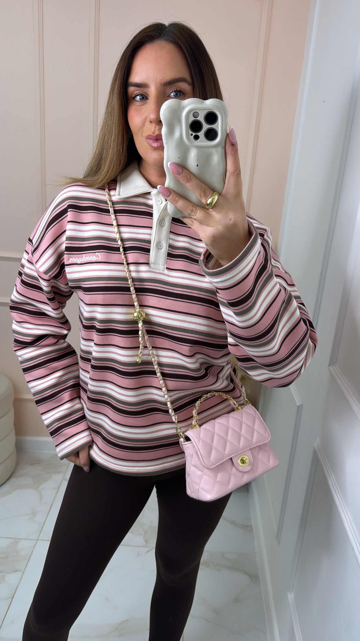 REMI pink stripe long sleeve rugby top