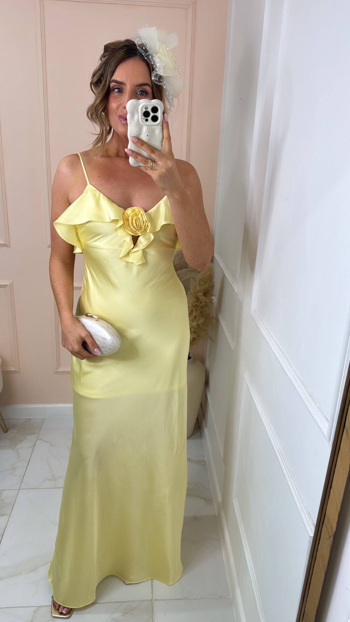 CHLOE lemon rose frill satin maxi dress