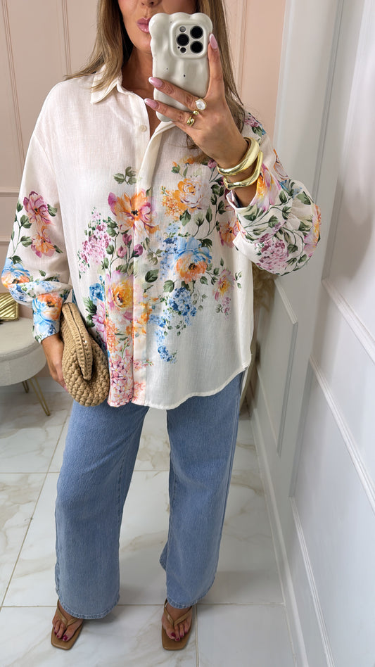 SOPHIA beige floral printed shirt
