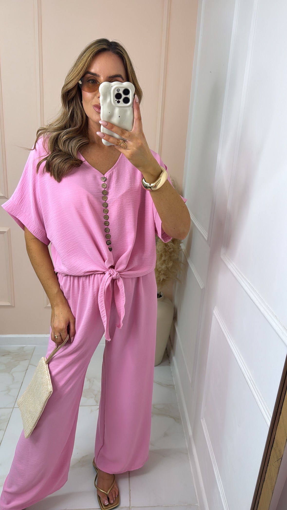 PENELOPE pink tie front trouser set