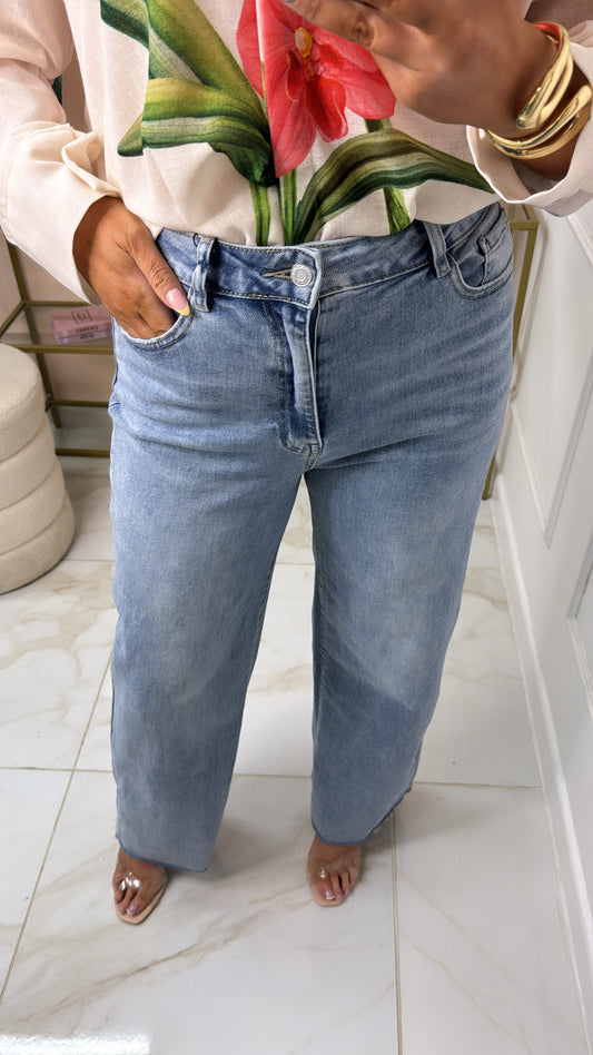 ERIN light wash high waisted raw hem jeans