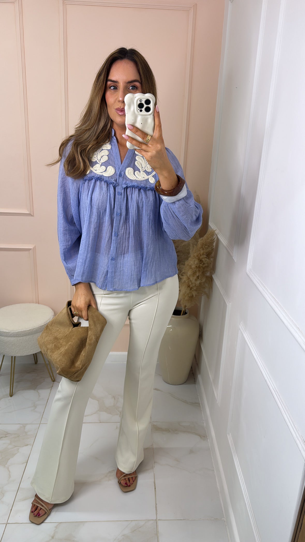 PENELOPE blue embroidered linen blouse