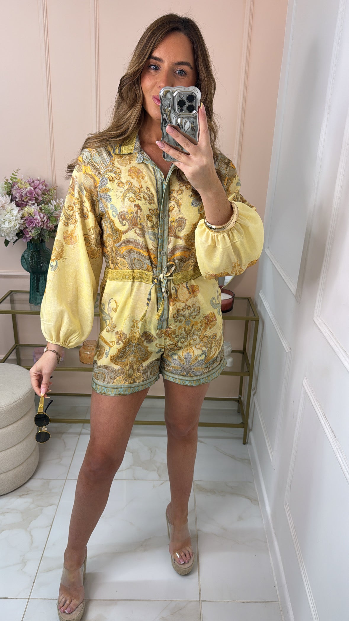 LOTTIE yellow paisley drawstring playsuit