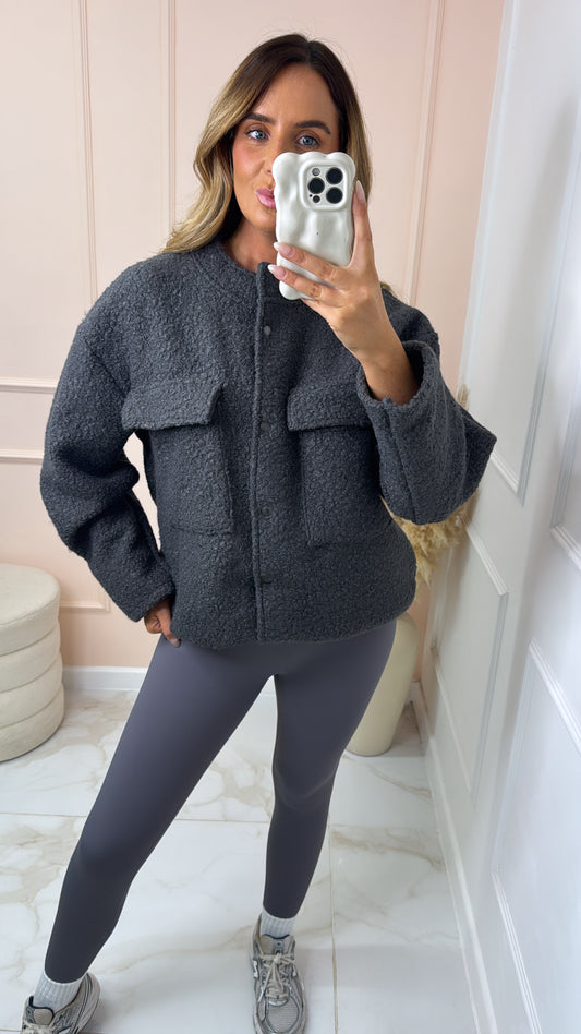 REMI charcoal woolen effect oversized bomber jacket