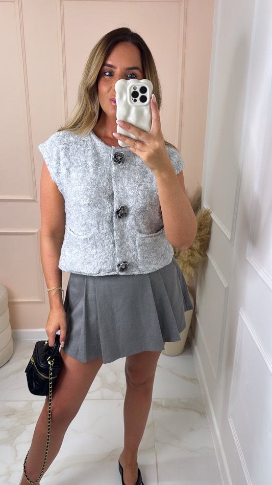 POPPY grey flower knitted vest