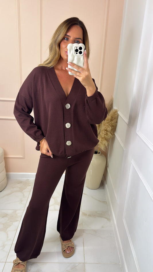 RILEY chocolate fine knit cardigan lounge set