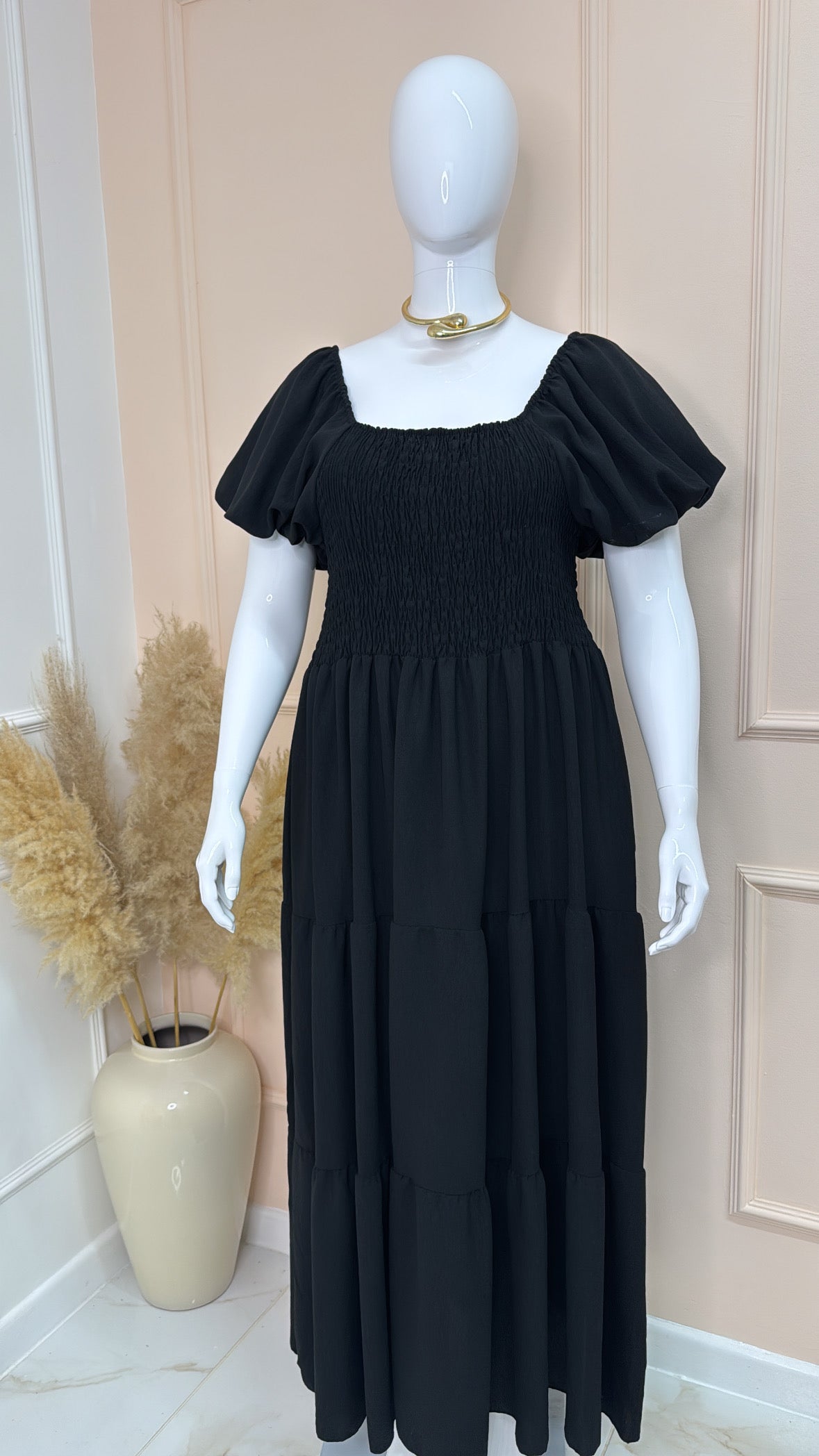 LACEY black tiered bardot maxi dress