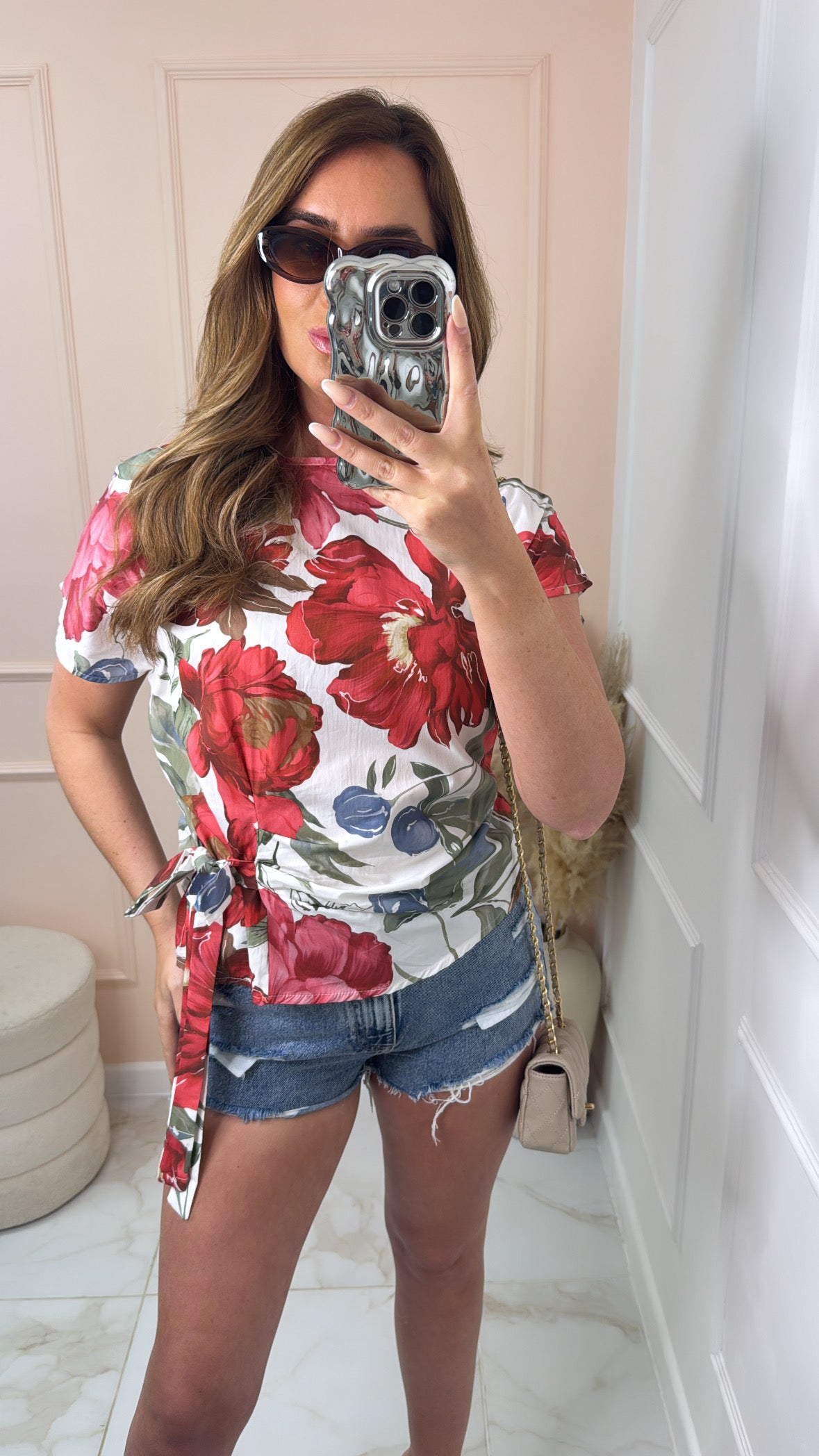 PIPPA red floral side tie top