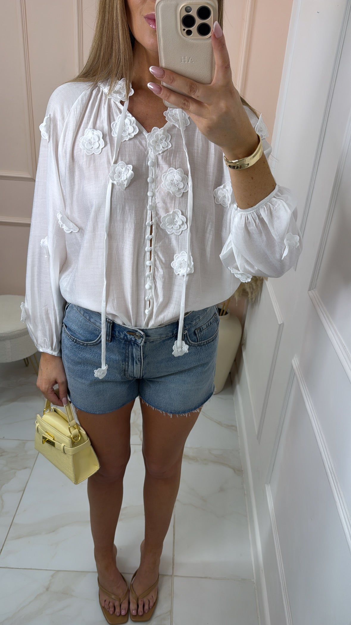 AURELIA white 3D floral blouse