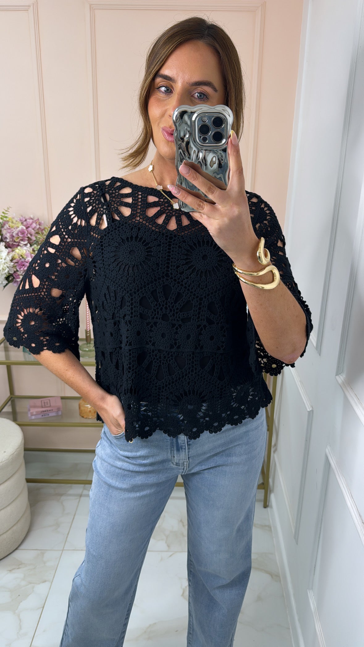 SHAE black crochet top
