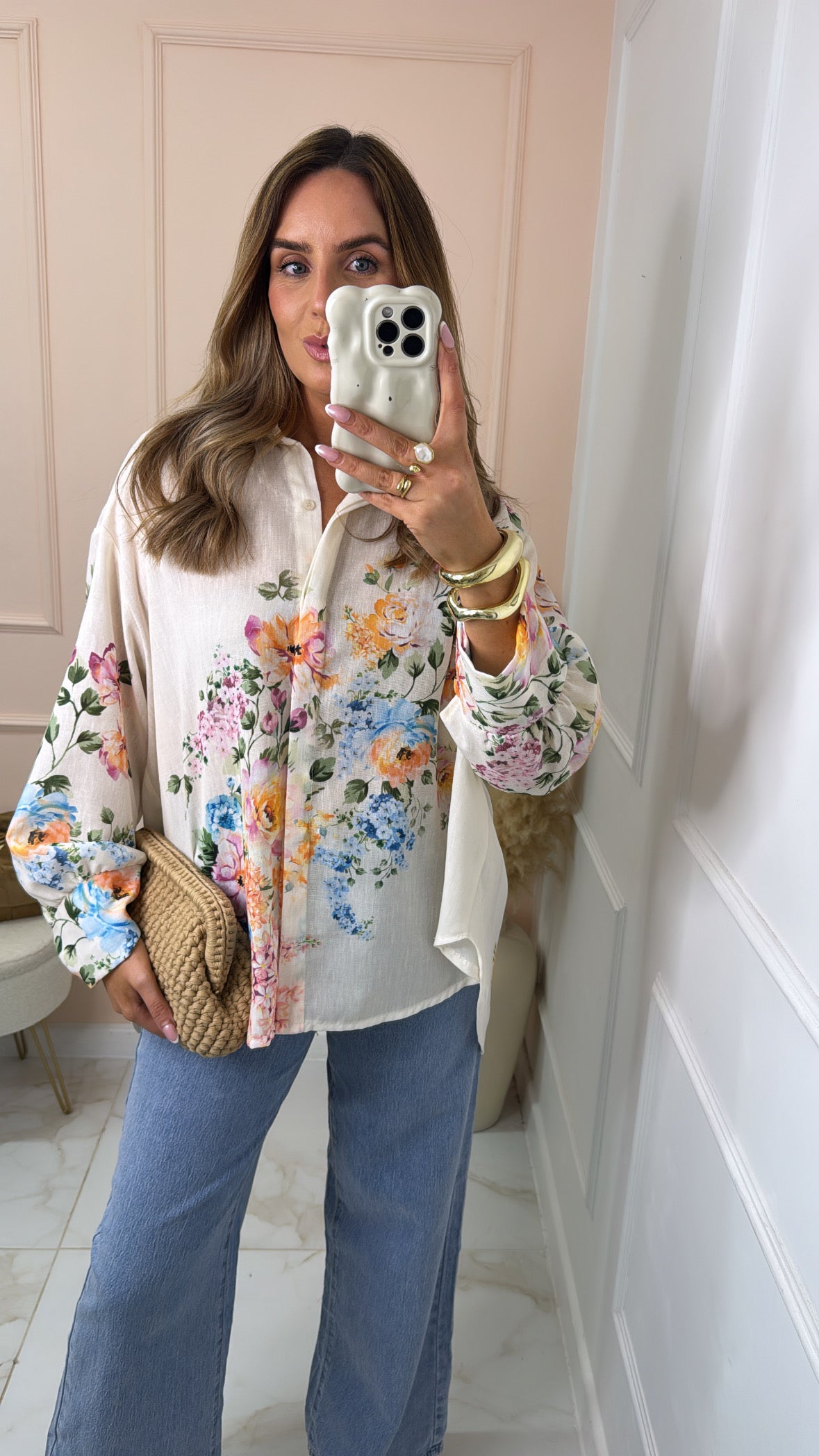 SOPHIA beige floral printed shirt
