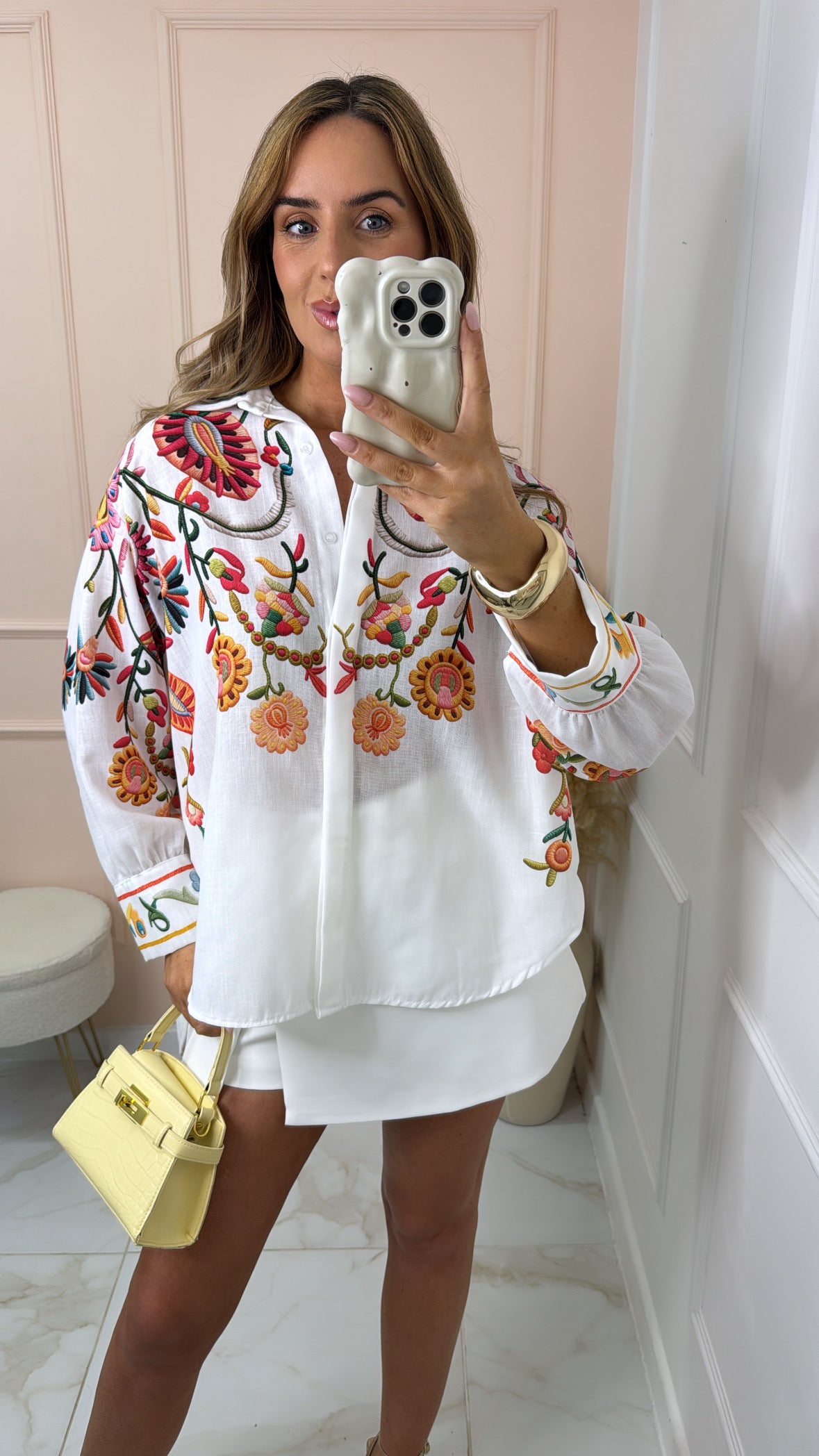 MINNIE cream multi floral printed blouse