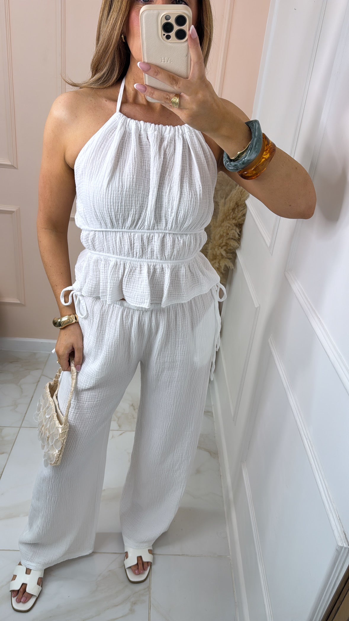 DAKOTA white cheesecloth halter neck trouser set