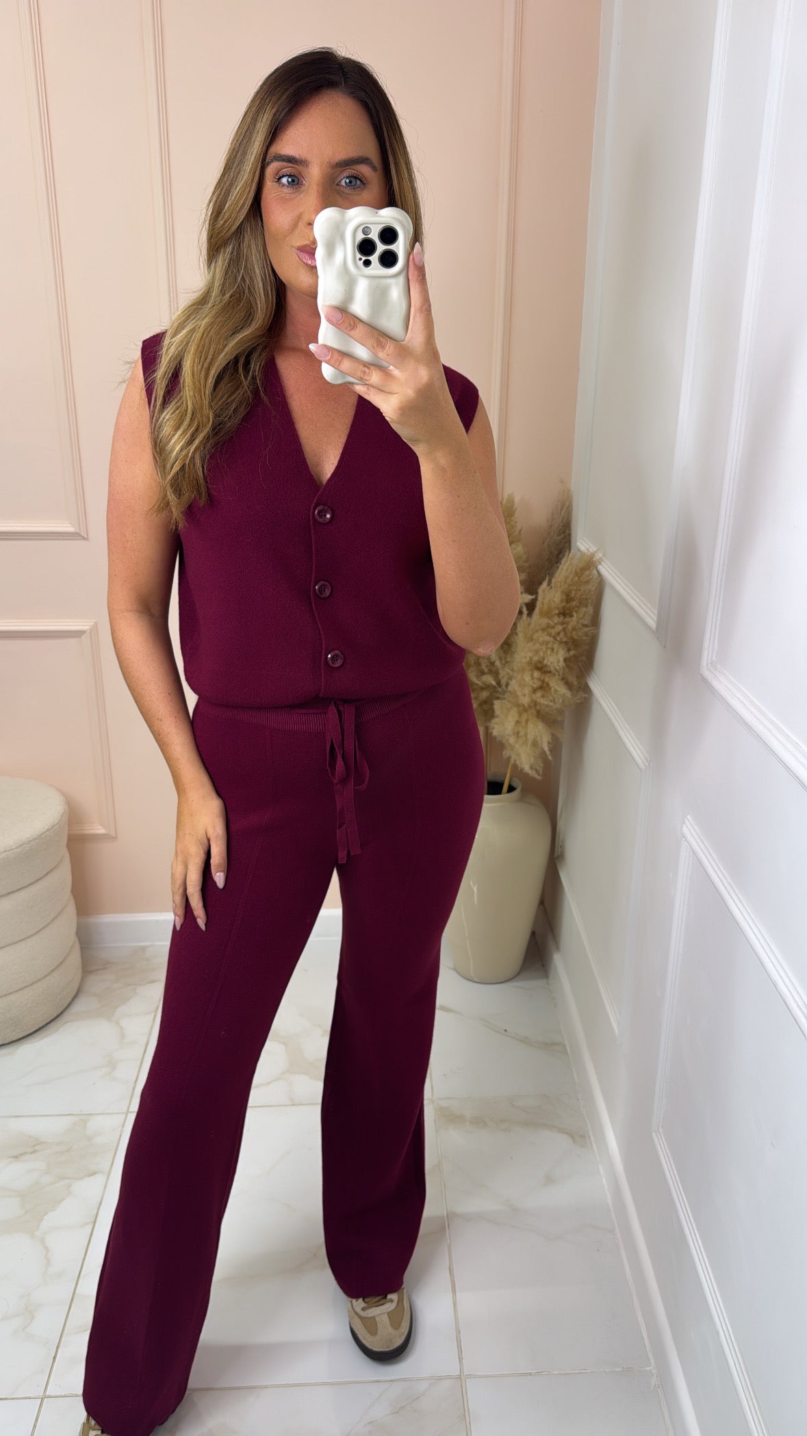 SOPHIA burgundy button fine knit lounge set