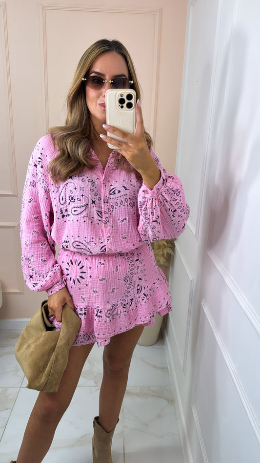 SHAE pink bandana print skort set