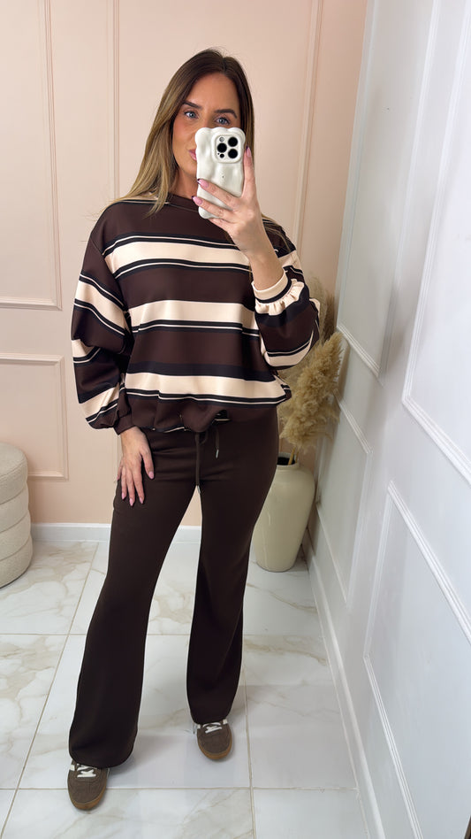 ALEX brown striped top lounge set