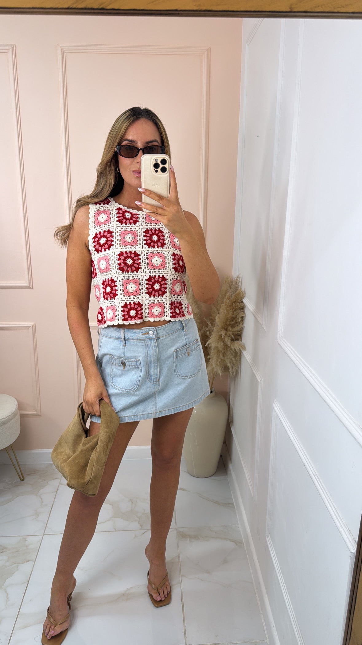 RHEA pink crochet vest top