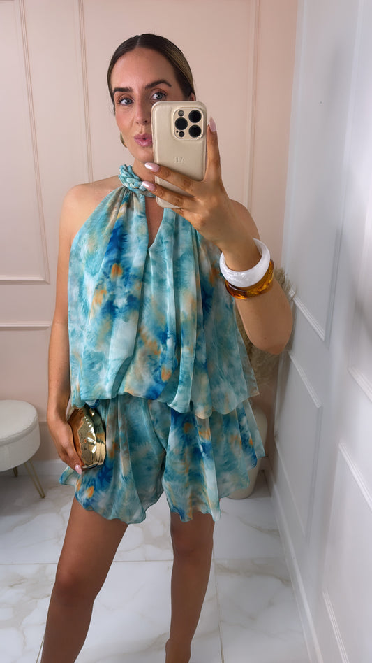 MIA turquoise tie dye playsuit