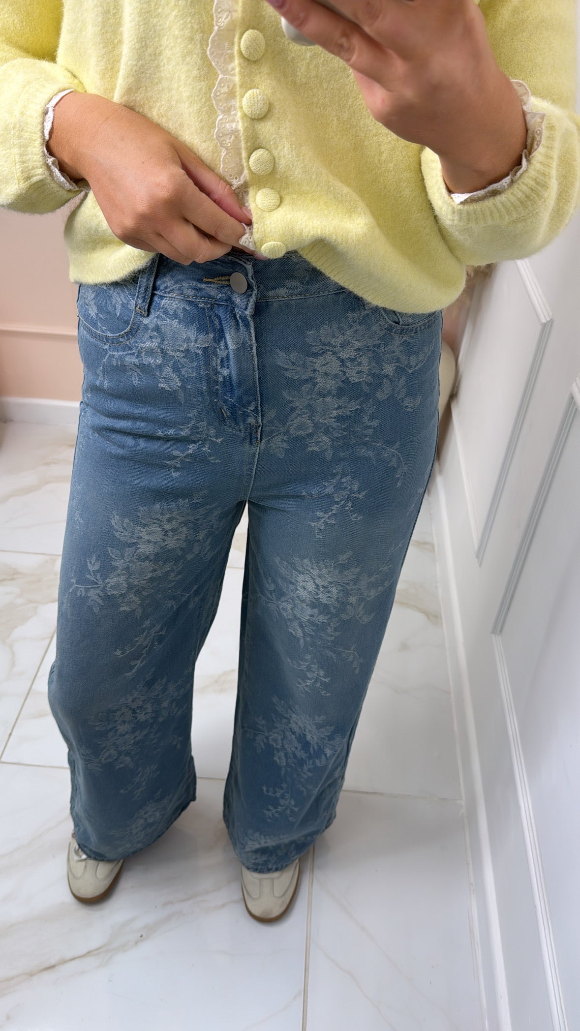 WILLOW light blue floral print wide leg jeans