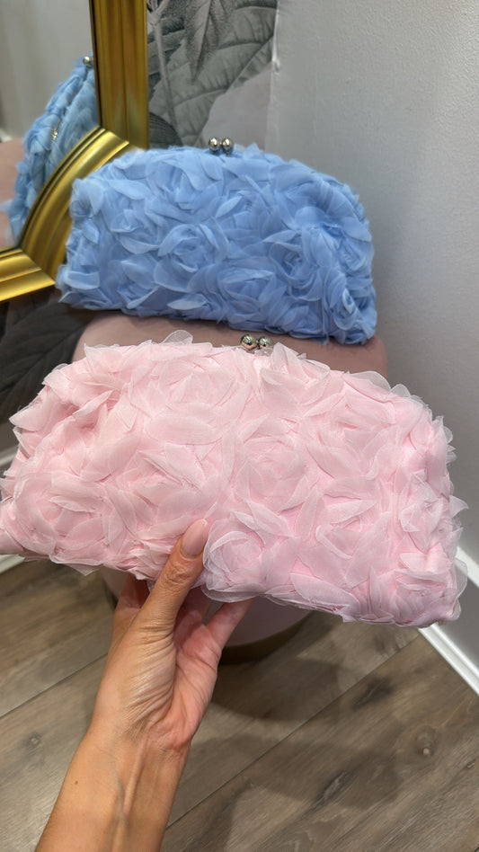 MIMI pink 3D floral mesh clutch bag