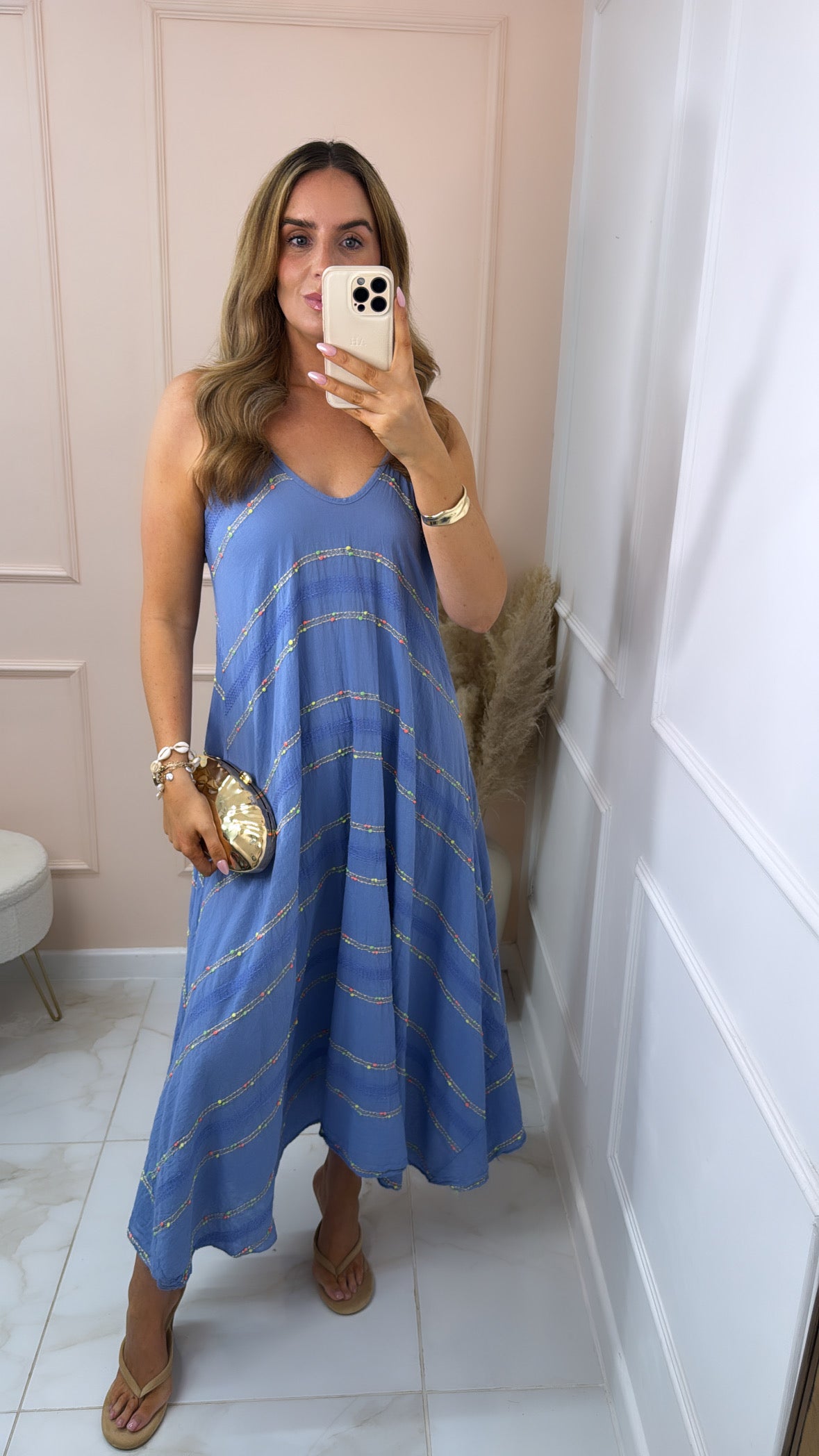 FRAN blue textured maxi dress