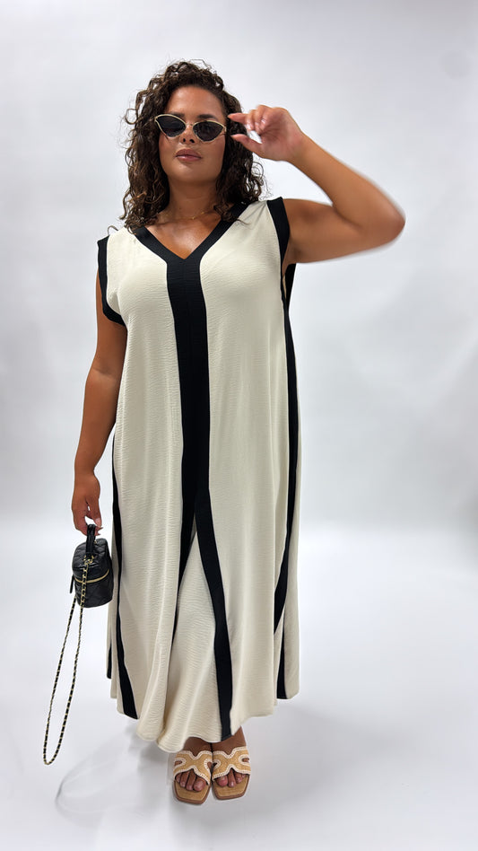 EVA beige contrast sleeveless maxi dress