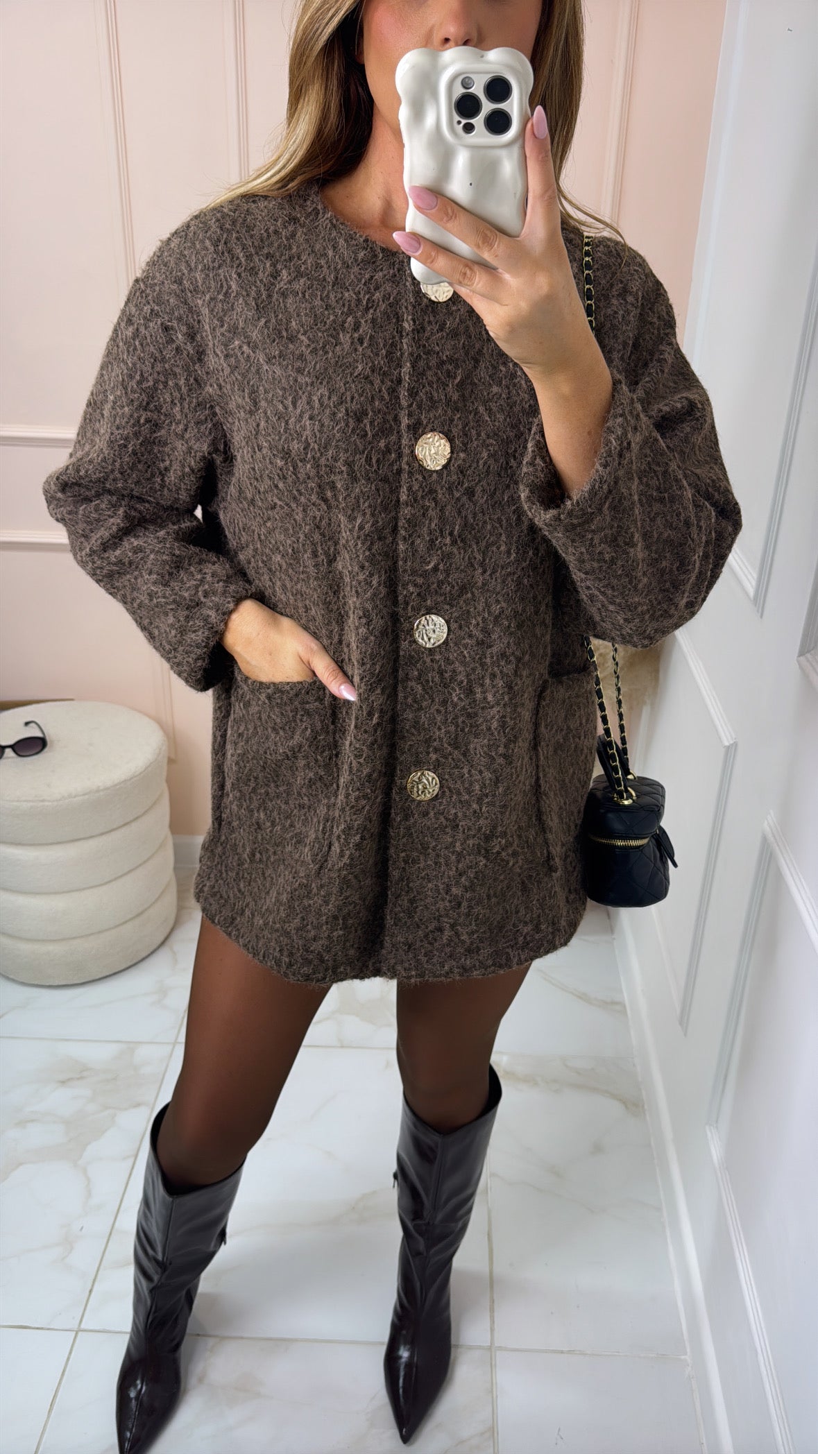 ROSA taupe wooly button jacket