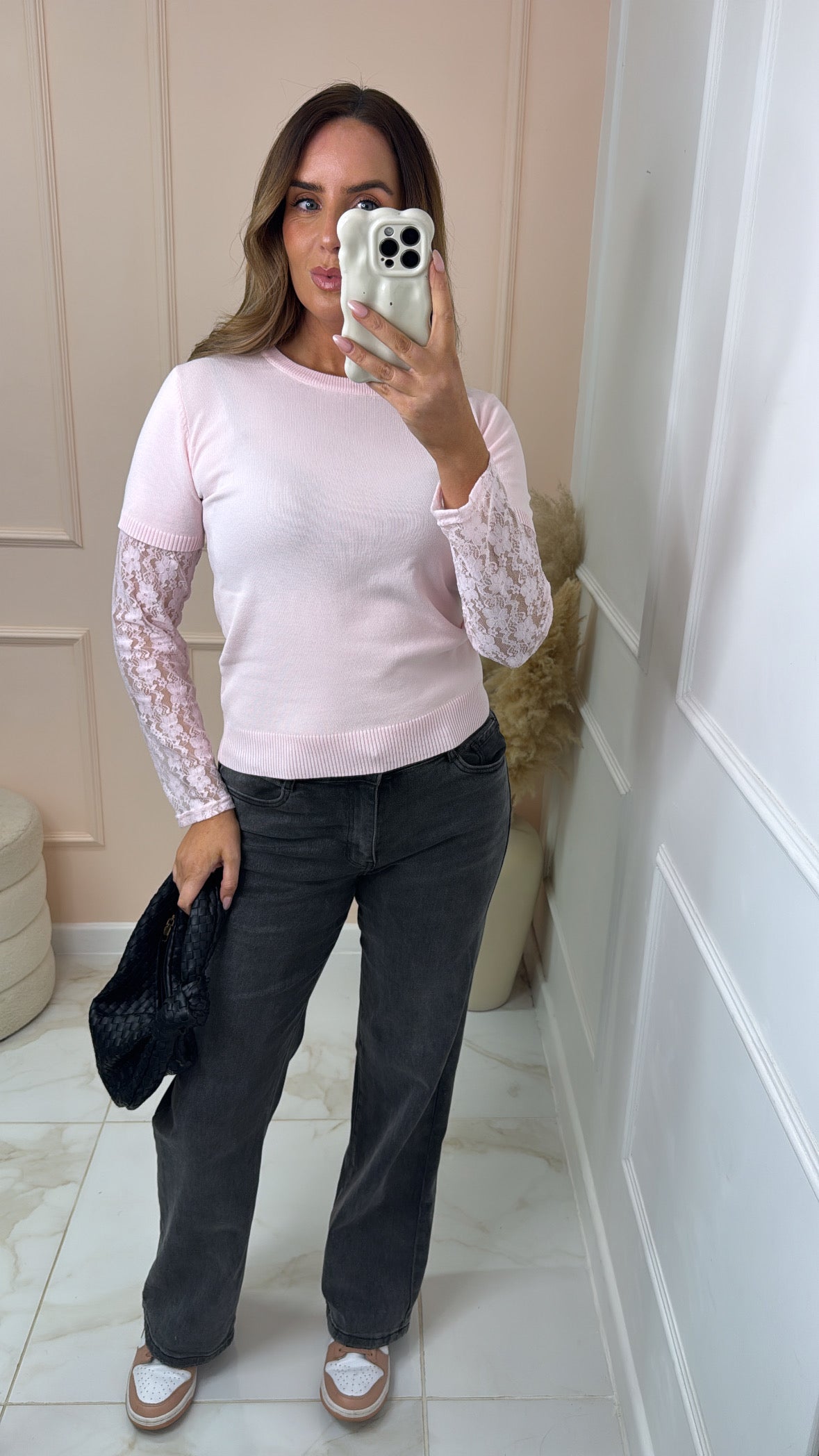 DARCY pink lace fine knit top