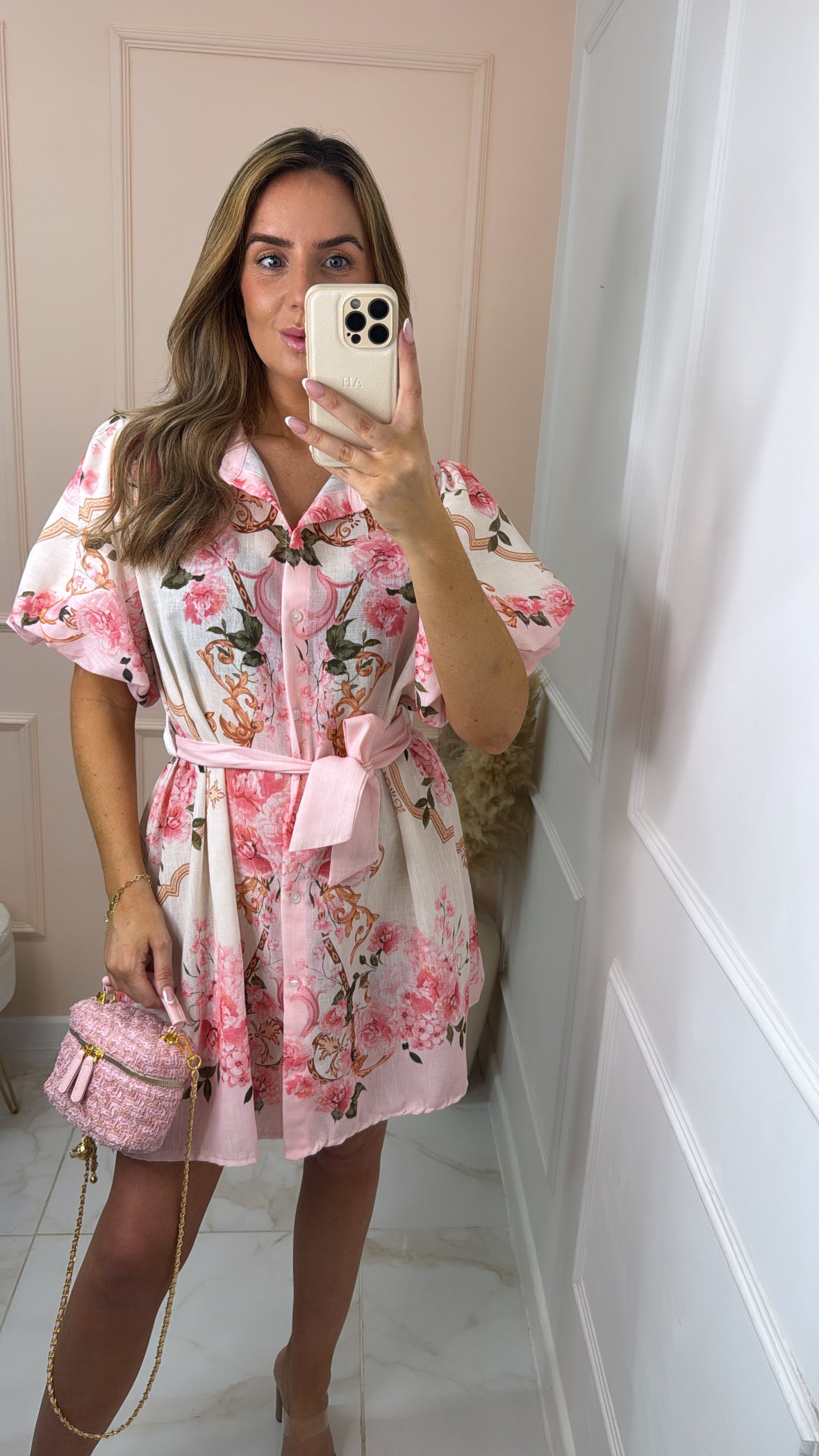 ERIN pink floral puff sleeve dress