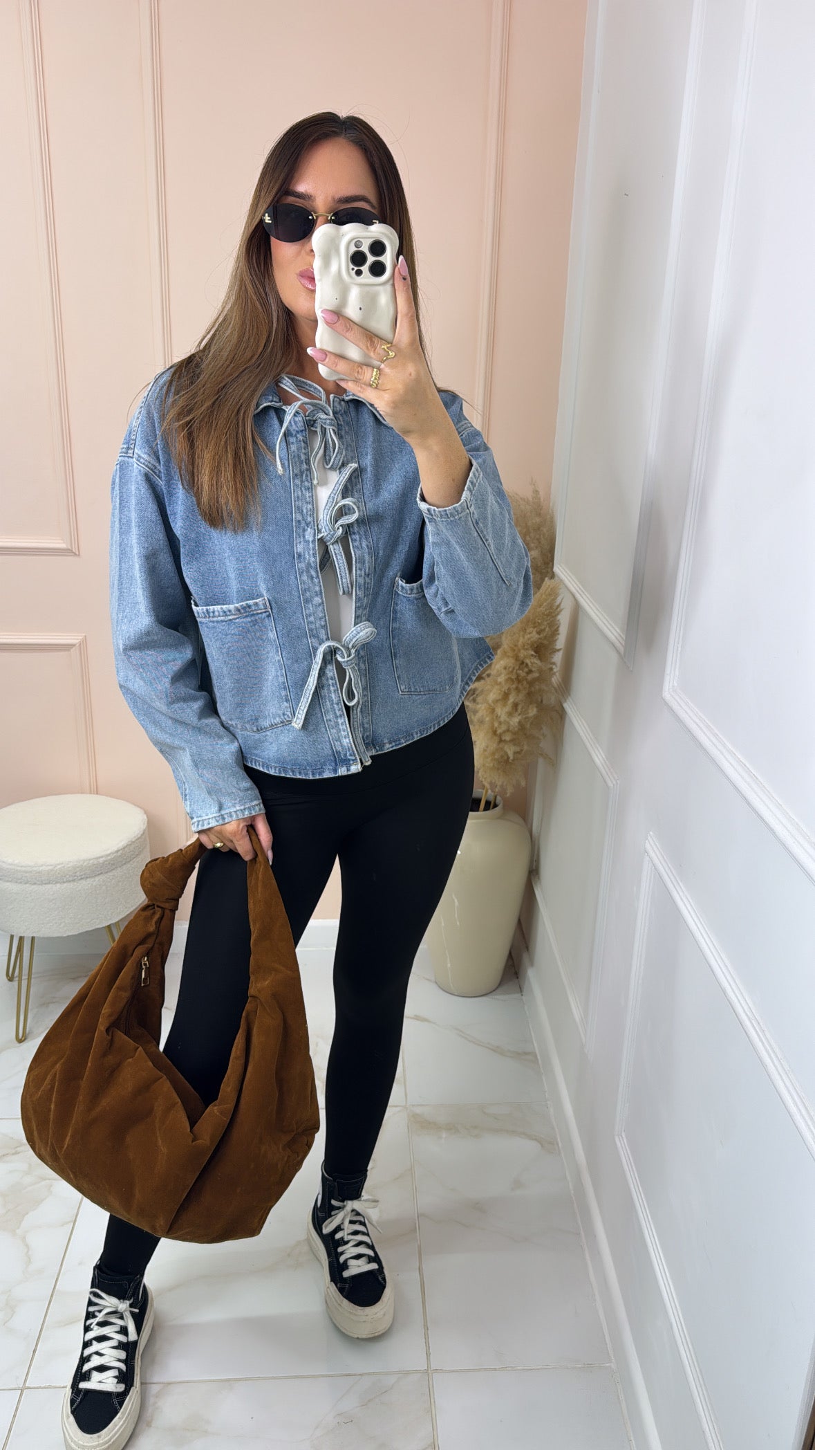 NEAVE denim tie front boxy jacket