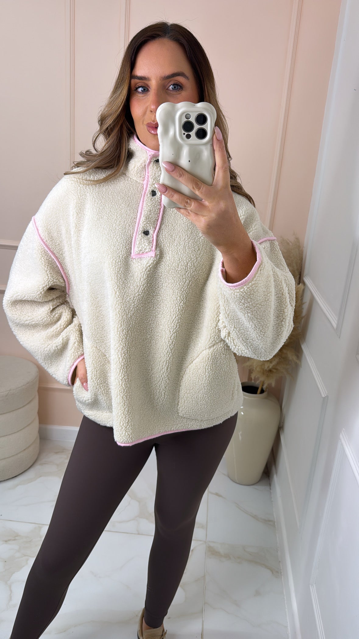 IZZY beige & pink teddy jacket