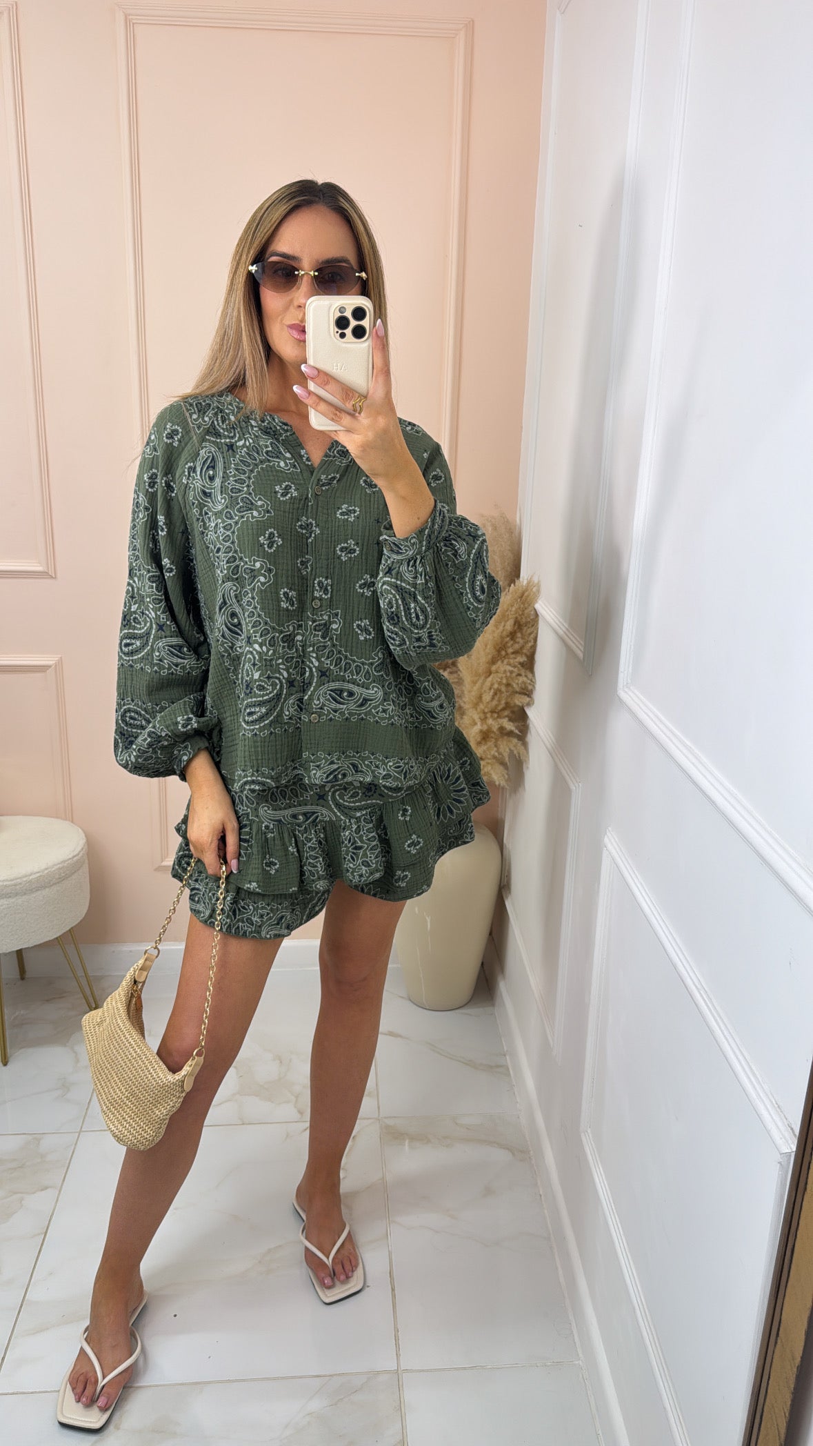 SHAE khaki bandana print skort set