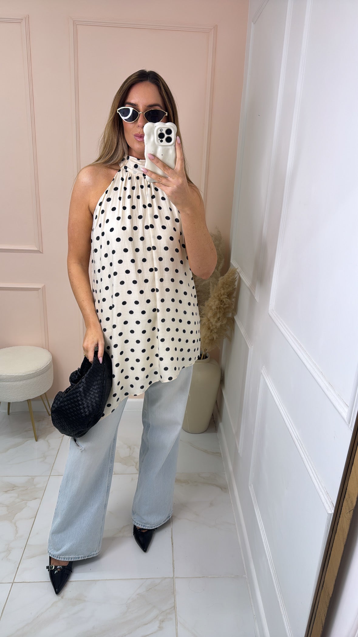 JESSIE beige polka dot halter asymmetric top