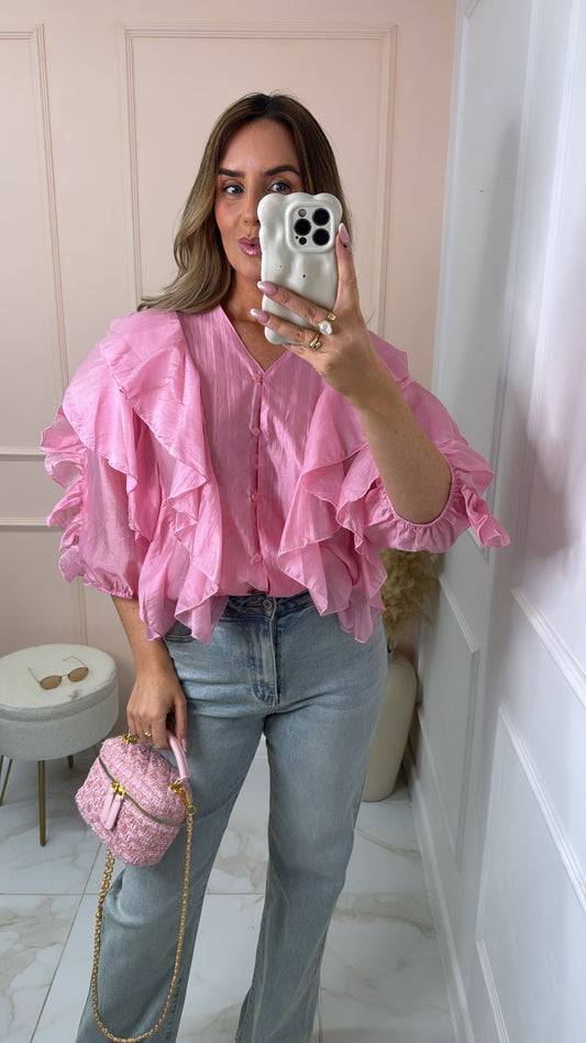 LOLA pink ruffle detail blouse