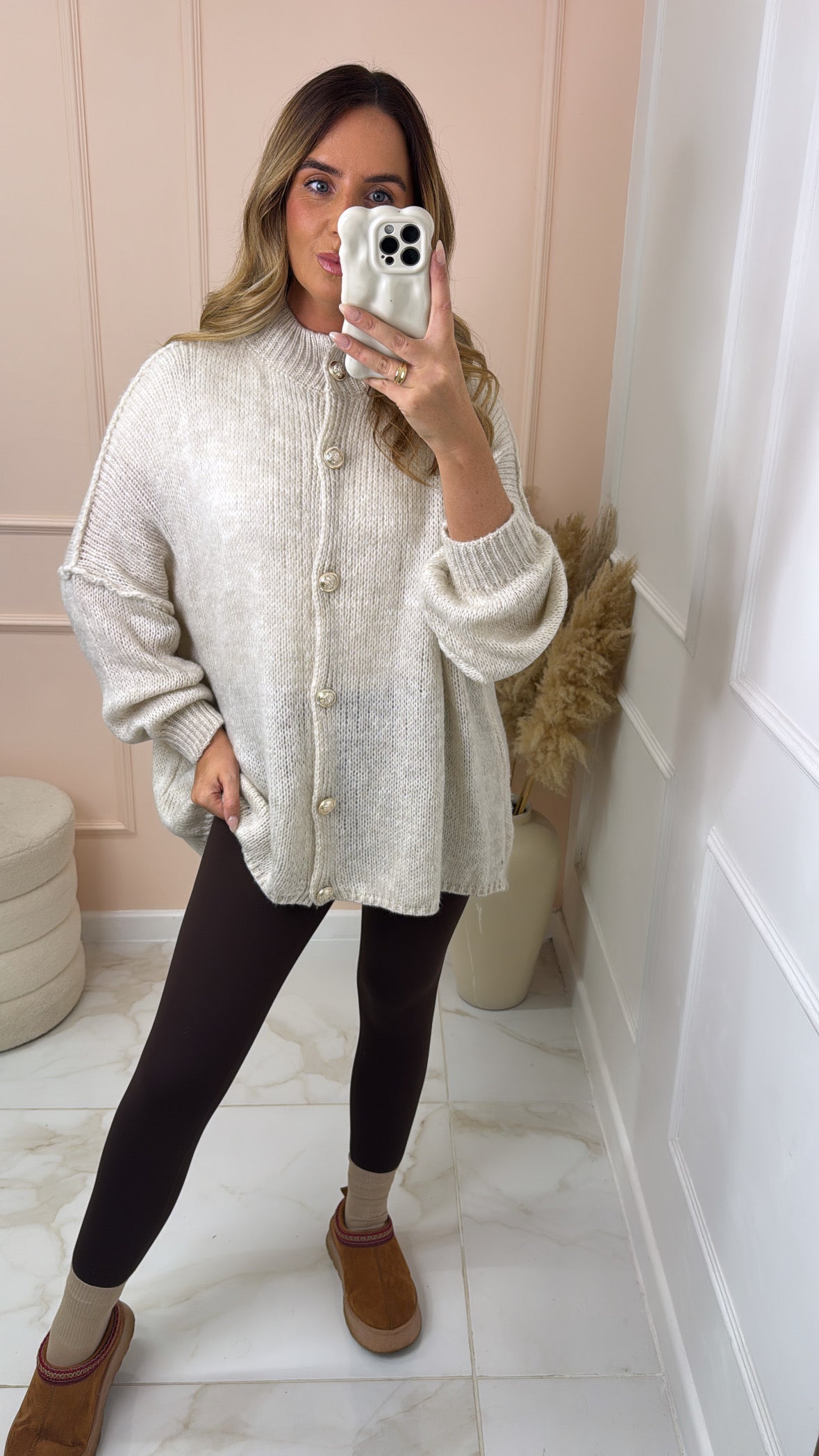 BERNICE beige button chunky knit cardigan