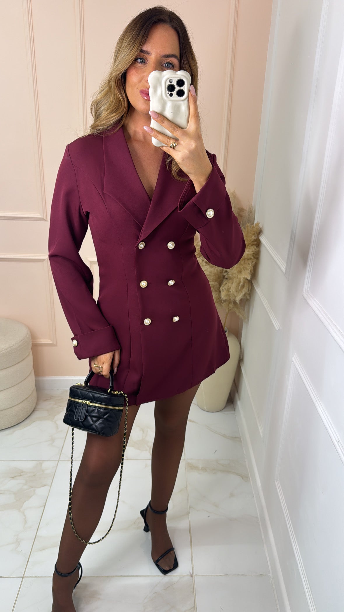 MAEVE burgundy button detail blazer dress