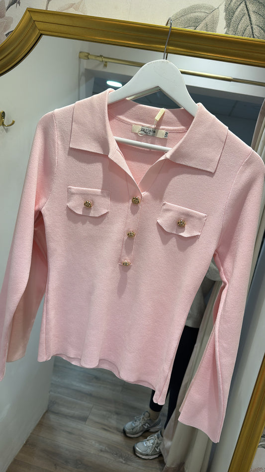 MARTHA pink collared fine knit jumper