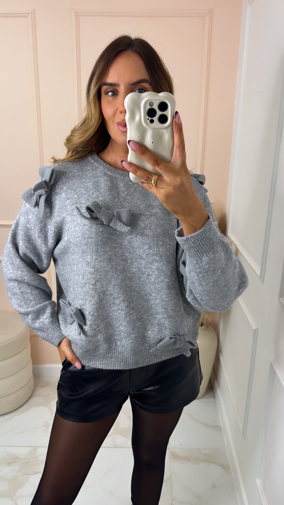 LACEY grey bow detail jumper