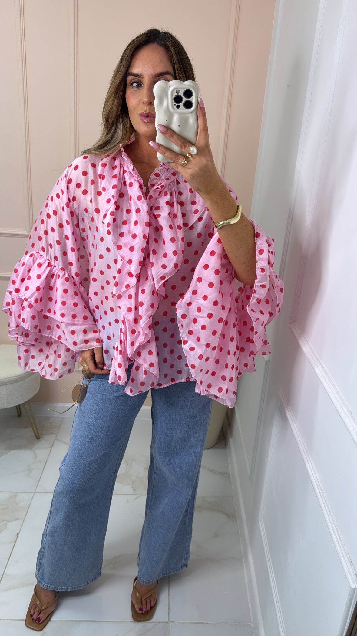 MARTHA pink polka dot ruffle blouse