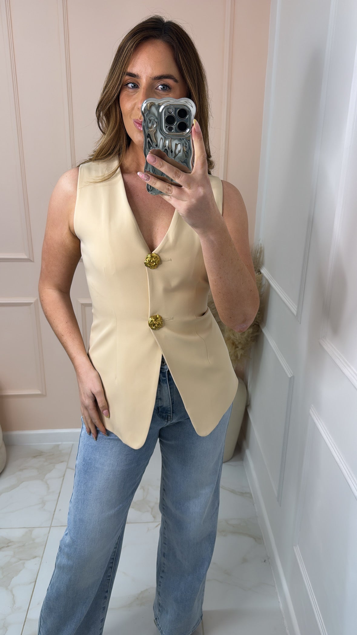 JASMINE beige buttoned tailored waistcoat