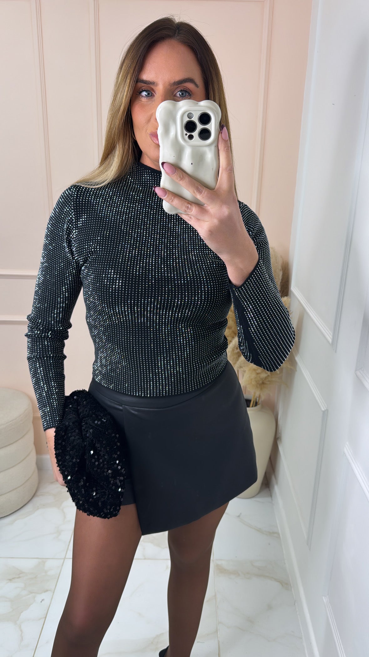 JAMIE black diamante knit long sleeve top