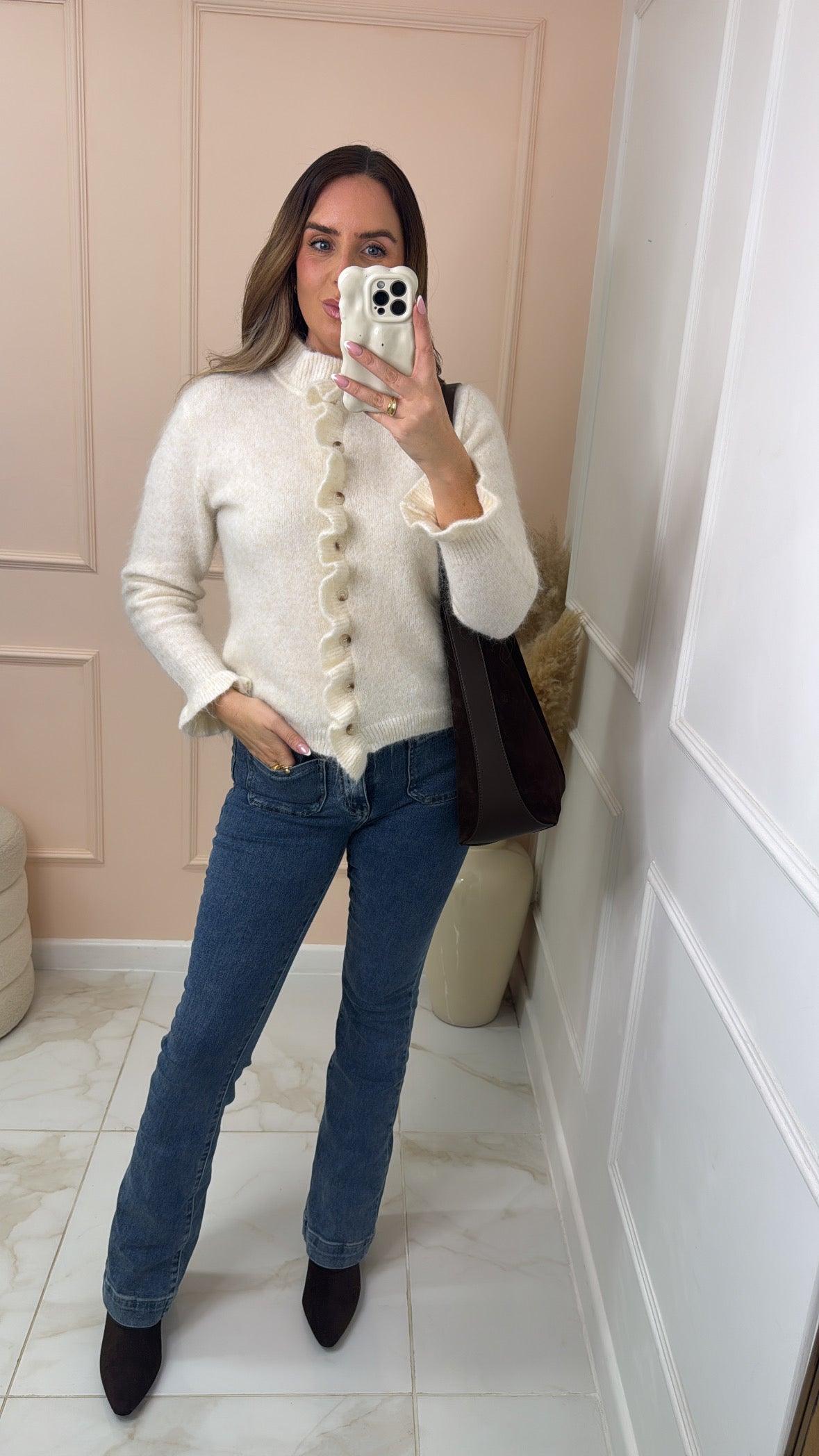 JILLY cream frill detail cardigan