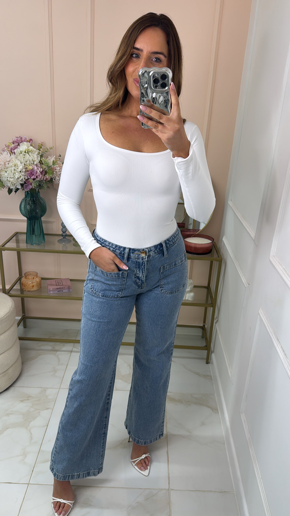 GRACE white square neck control bodysuit