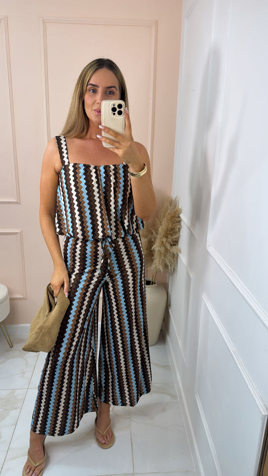MERCI blue zig zag trouser set