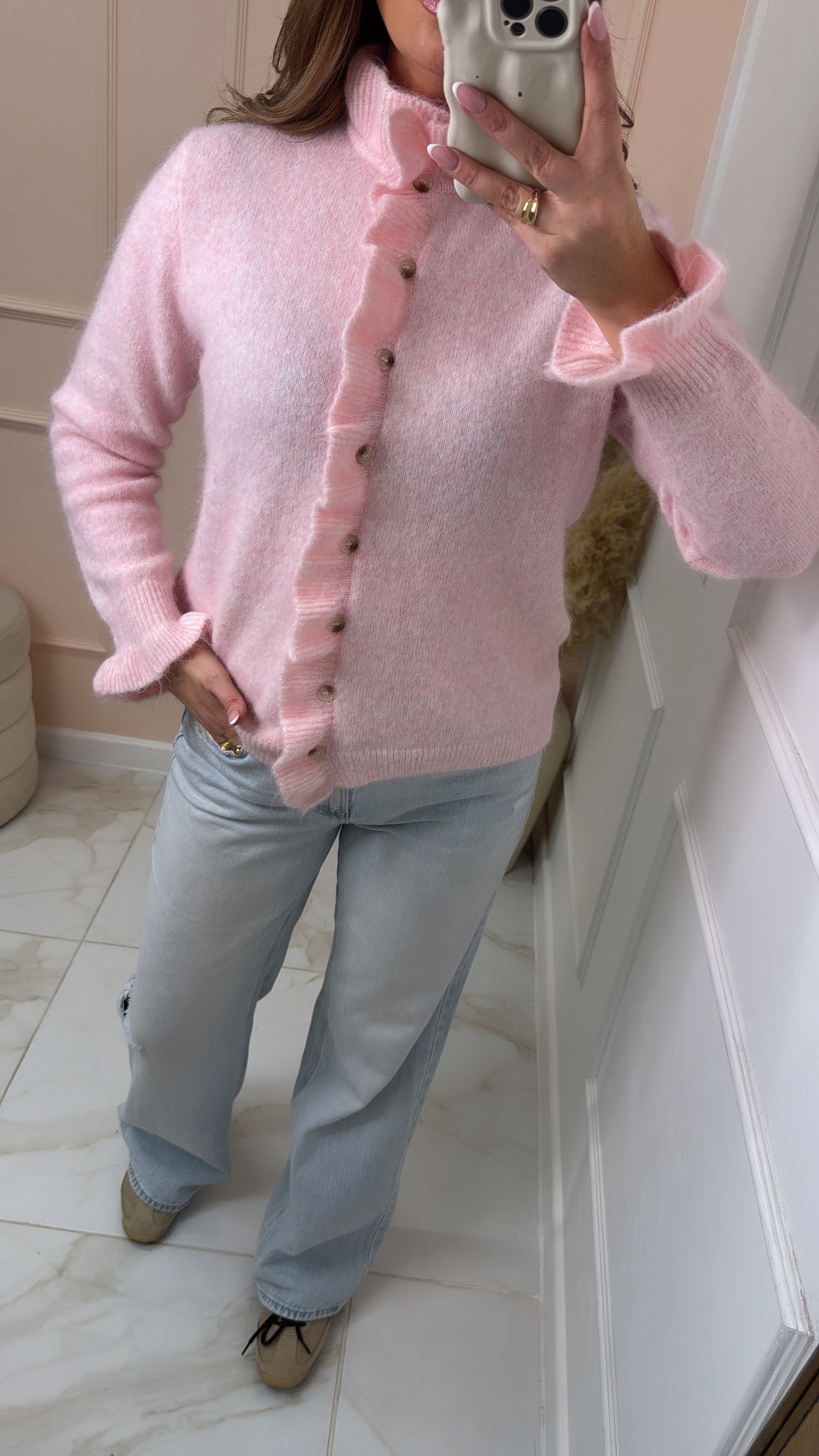 JILLY pink frill detail cardigan
