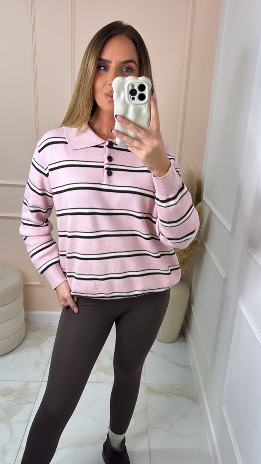 BETH pink striped knit collared jumper