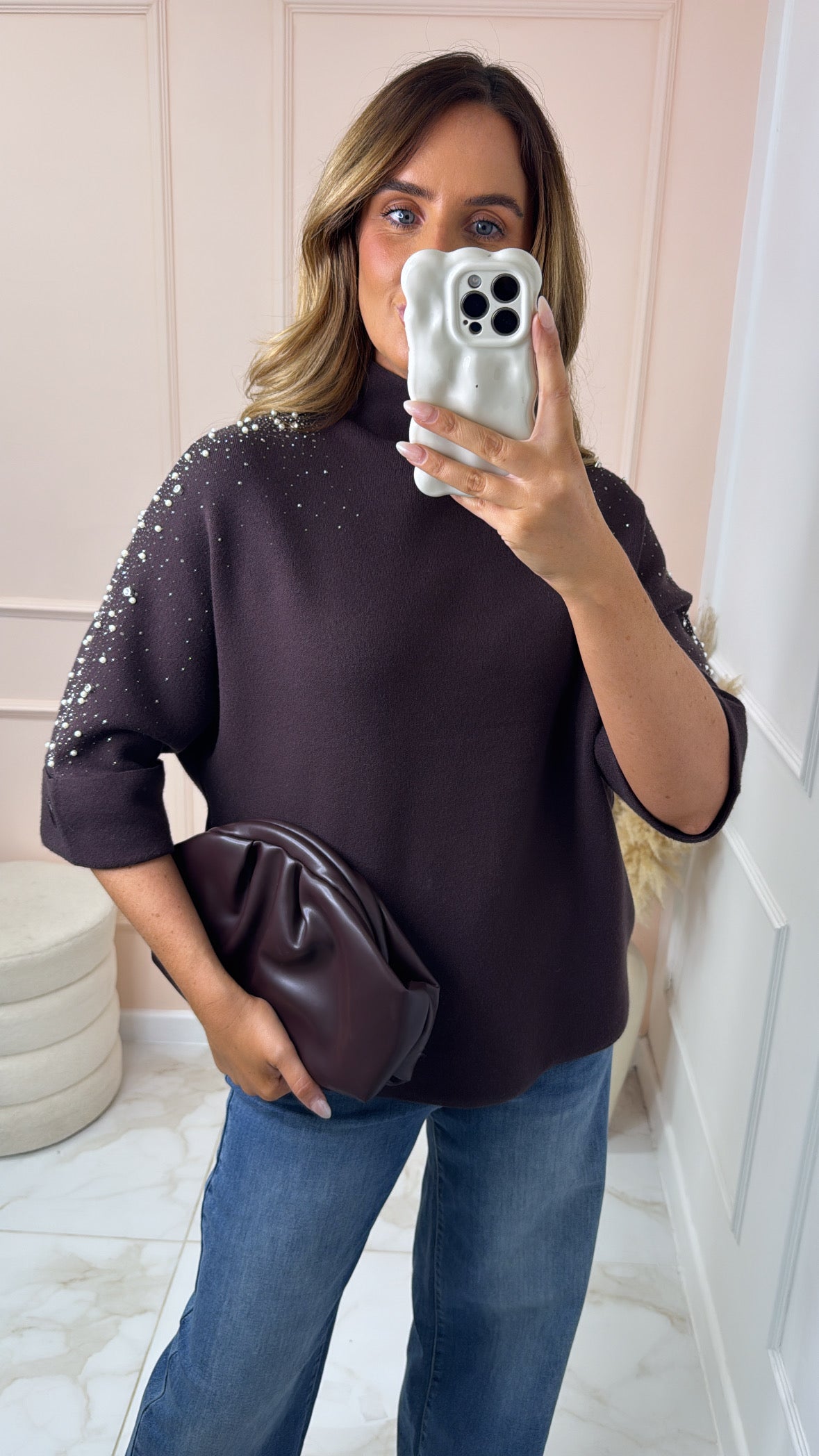 ALICE brown embellished knit top