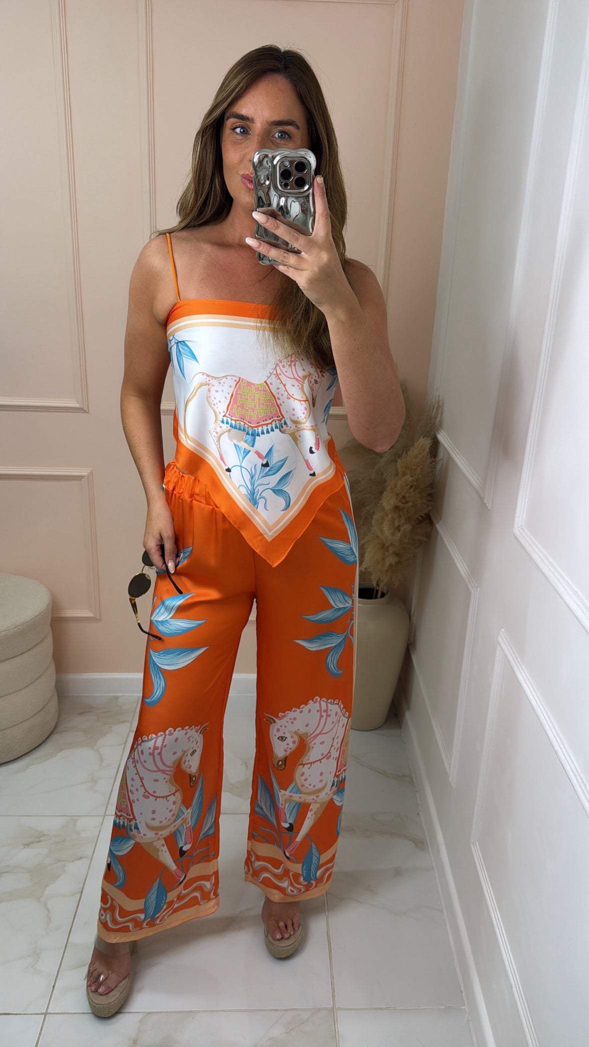 LAYLA orange printed handkerchief trouser set