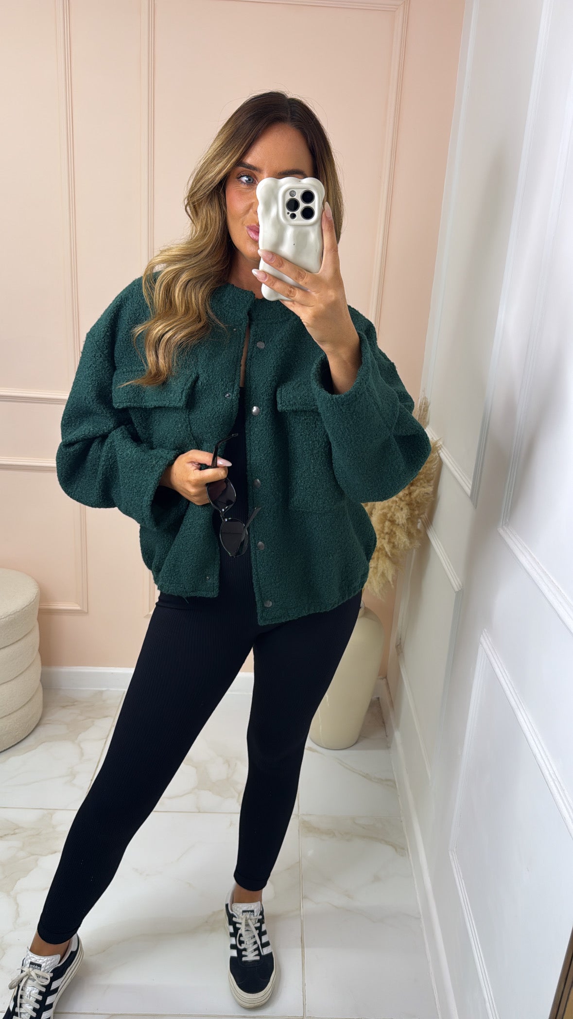 REMI forest green woolen effect oversized bomber jacket