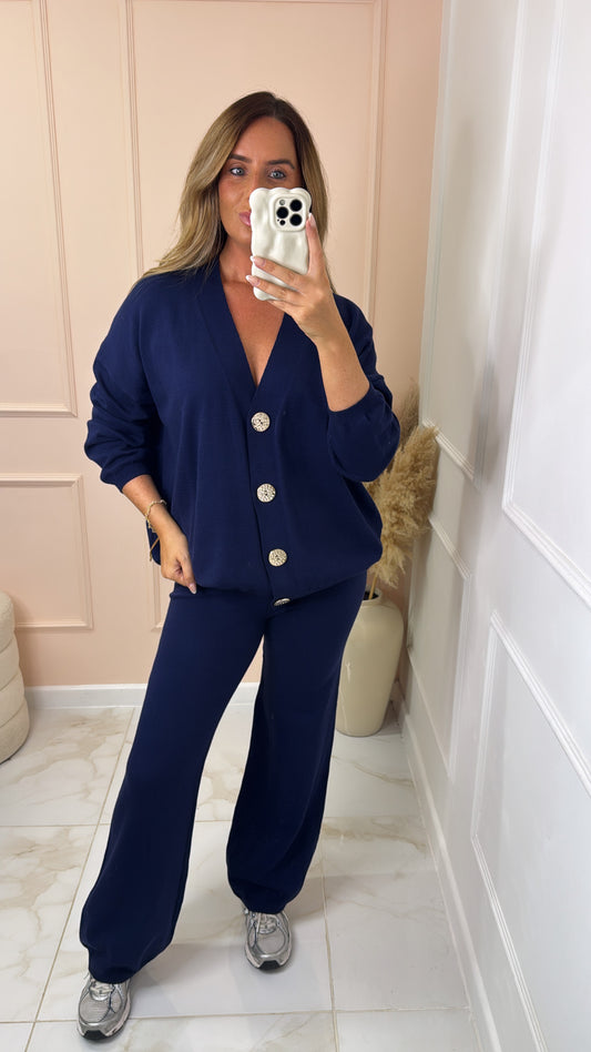 RILEY navy fine knit cardigan lounge set